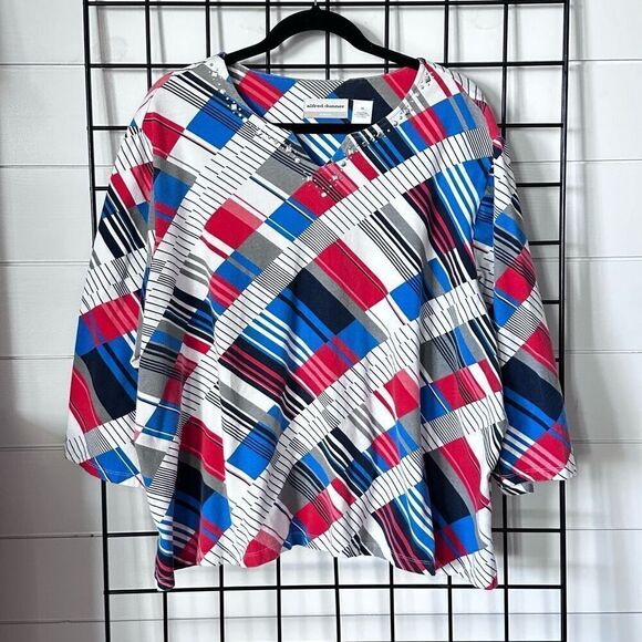Alfred Dunner Retro Patriotic Bling Bling Blouse Womens 1X Red White Blue Coasta - Picture 1 of 10
